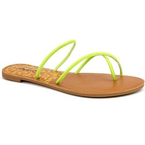 Qupid Athena Flip Flops for Women Neon Yellow Faux Leather Flat Sandals - 8 NIB